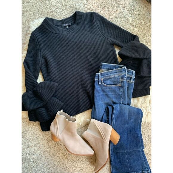 Saks Fifth Avenue Cashmere Tiered Ruffle Sleeve Sweater Black Size M - Picture 12 of 12